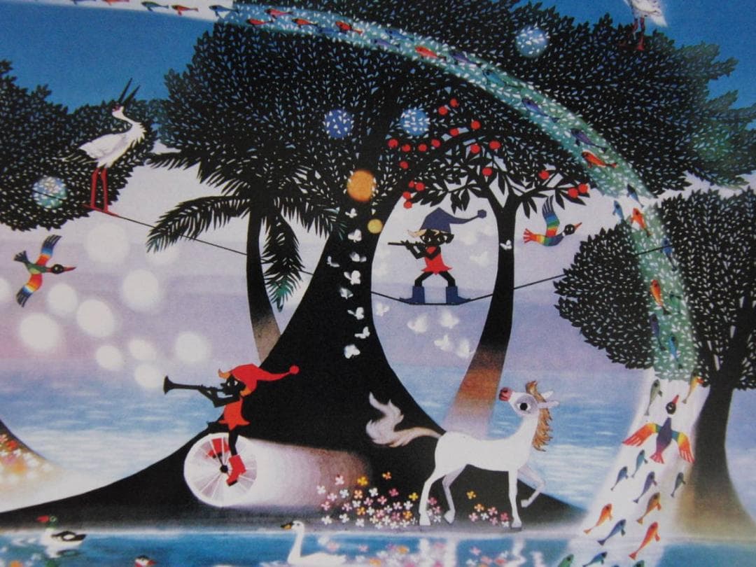 藤城清治、【生きるよろこび】、希少な額装用画集より、状態良好、新品額装付