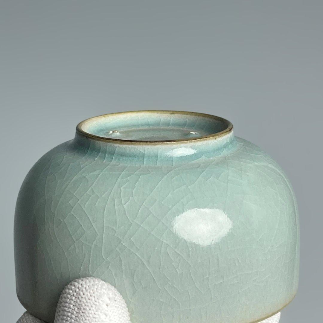 青磁 天青釉茶盞 擺件 中国古玩美術 唐物 旧家伝来 SH76