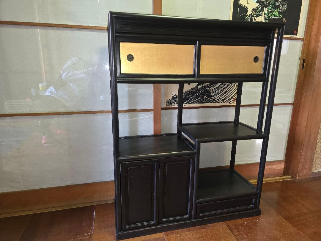 昭和レトロ家具 茶箪笥 飾り棚 チェスト 当時物 紫檀 唐木 黒檀