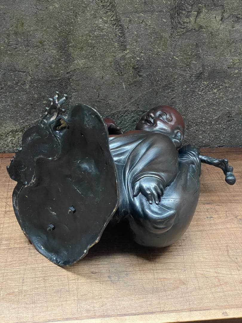 金工師 正之造 古銅 川渡 布袋 立像 七福神 仏像 巨大 縁起物 置物 彫刻