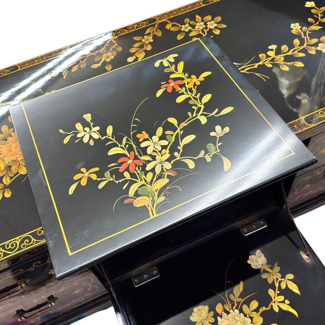 花柄装飾 箪笥 ローチェスト TV台 4段引き出し 開き扉付 螺鈿細工