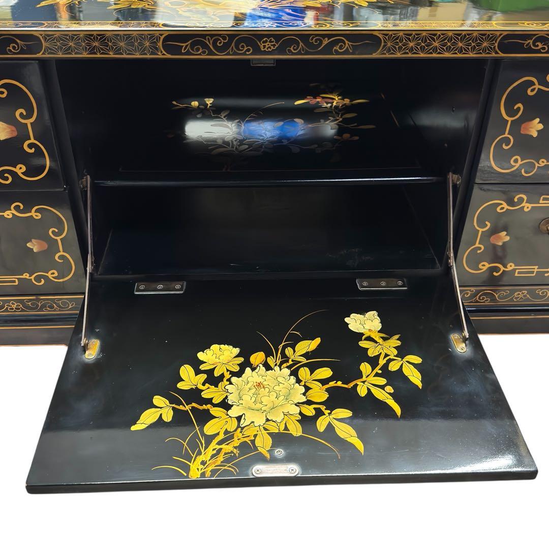 花柄装飾 箪笥 ローチェスト TV台 4段引き出し 開き扉付 螺鈿細工