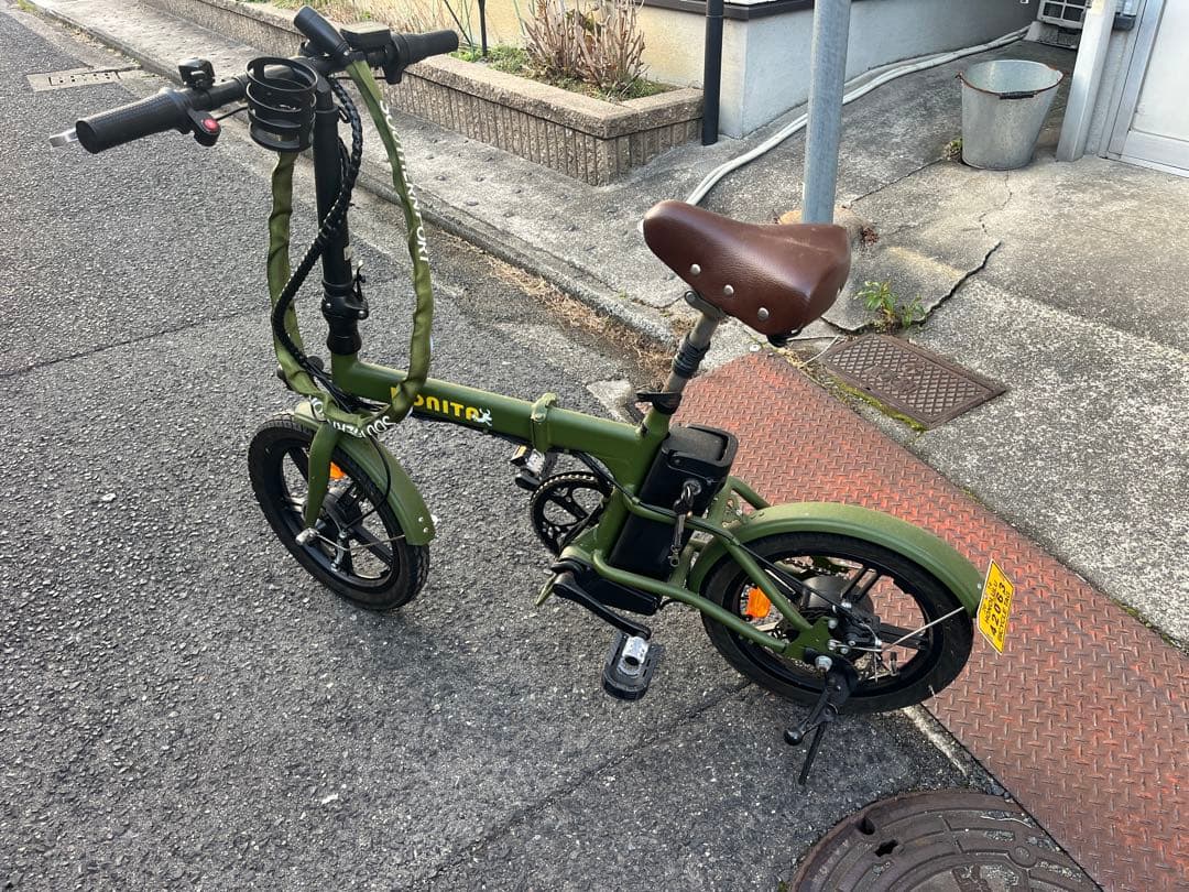 折りたたみモペット 電動バイク カーキ バッテリー付 動作確認済