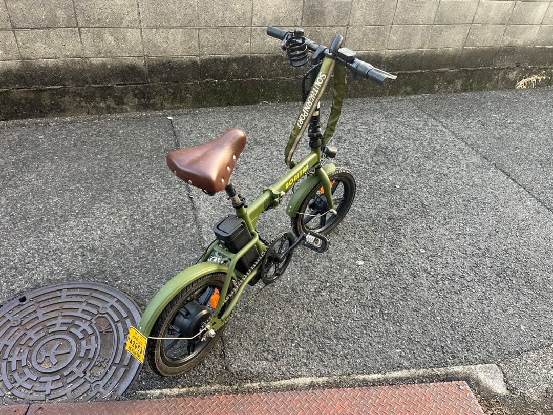折りたたみモペット 電動バイク カーキ バッテリー付 動作確認済