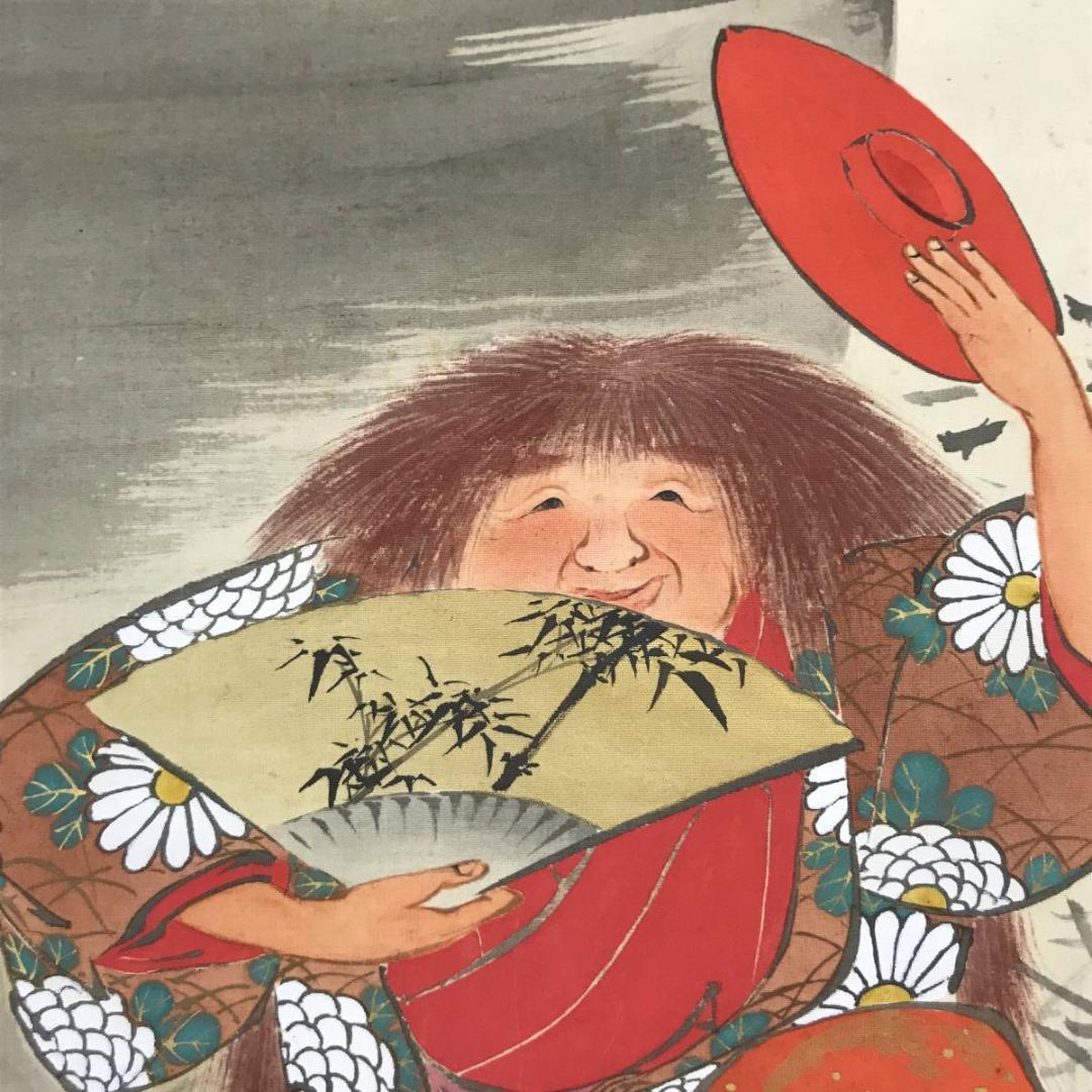 【真作】磊渓/猩々図/人物図/酒/掛軸/名家伝来/AC-556