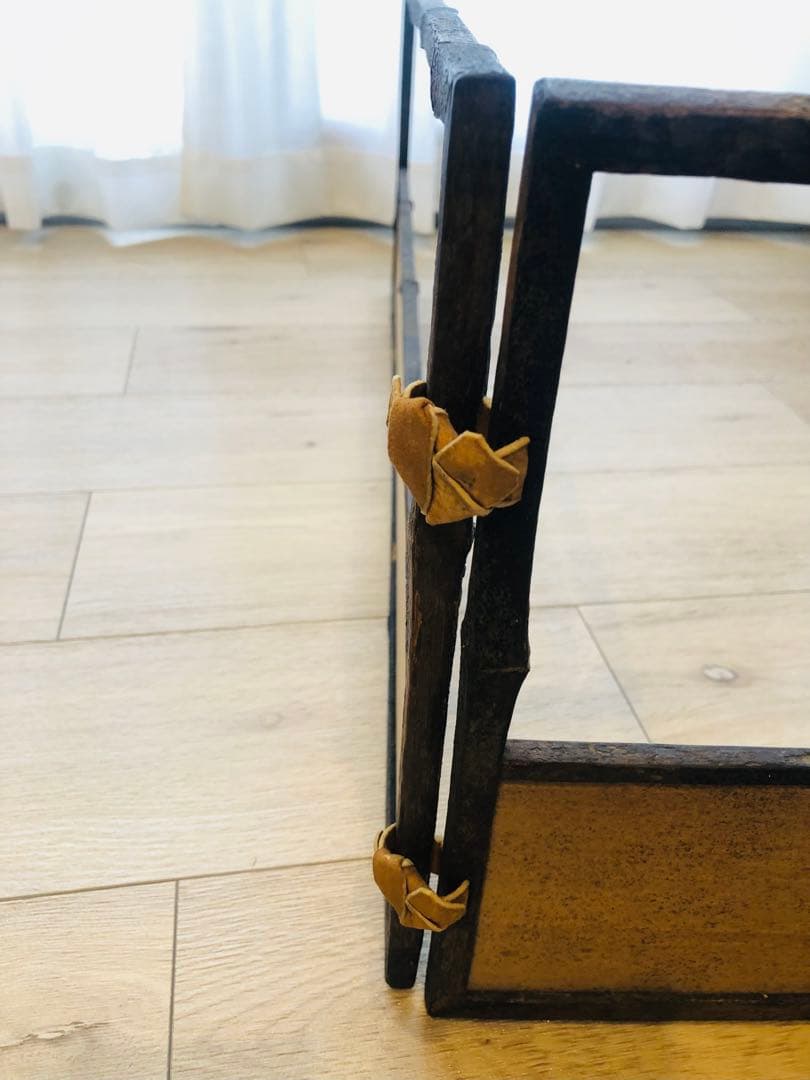 指物師　善州　造 古竹意　炉屏　２枚折 共箱付き 煎茶道具結界斑竹