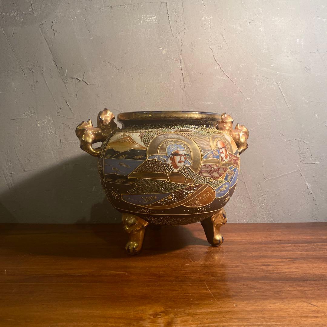 薩摩焼 三つ脚香炉 金襴手 古美術 骨董品 コレクション オブジェ