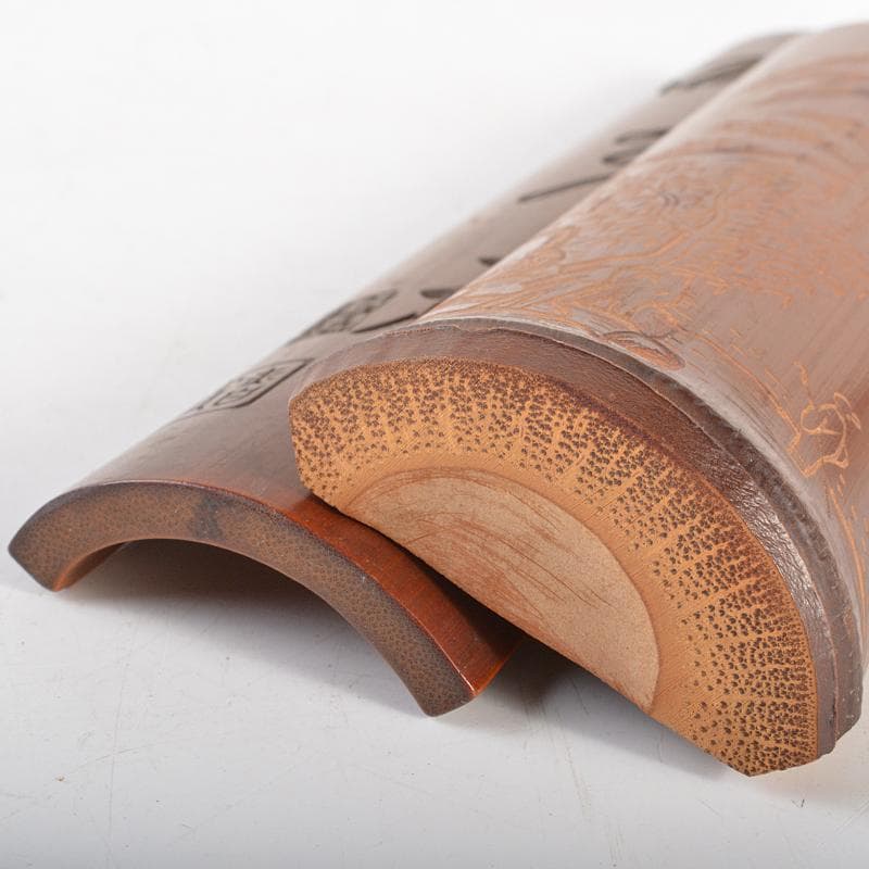 茶道具　古竹　漢詩刻　山水人物刻　茶合　碗鎮　在銘　2点まとめて　M　R6743