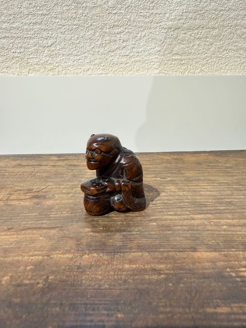 根付　鬼　太鼓　つげ　木　江戸　妖怪