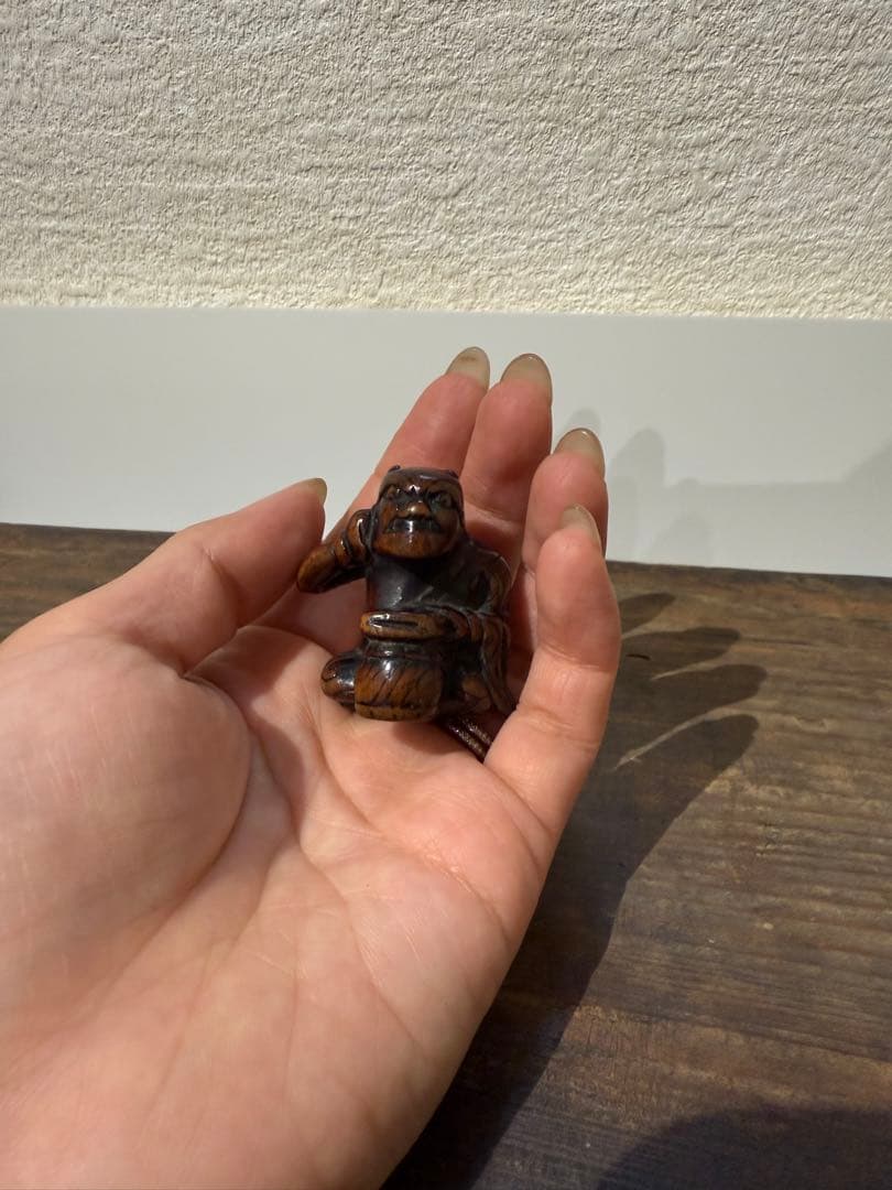 根付　鬼　太鼓　つげ　木　江戸　妖怪