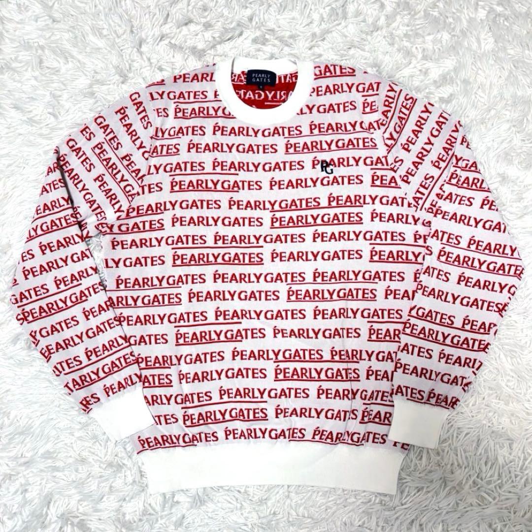 最新作 パーリーゲイツ ニットセーター 総柄 ホワイト 赤 ゴルフ