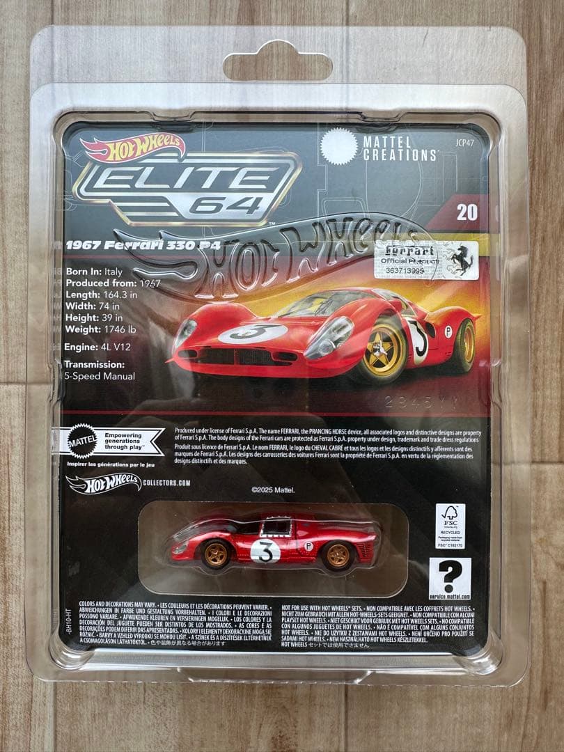 ミニカー Hot Wheels 1967 Ferrari 330 P4 ELITE 64