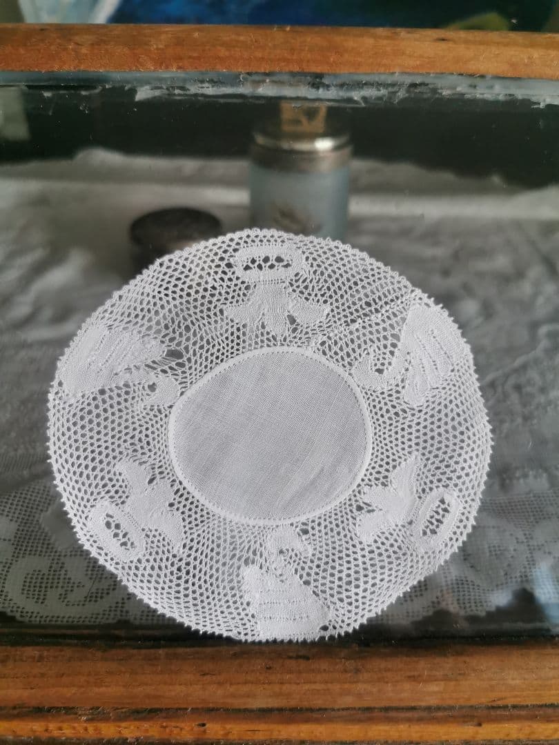 アンティークベルギー フレミッシュボビンレース コースタードイリー 白鳥と百合