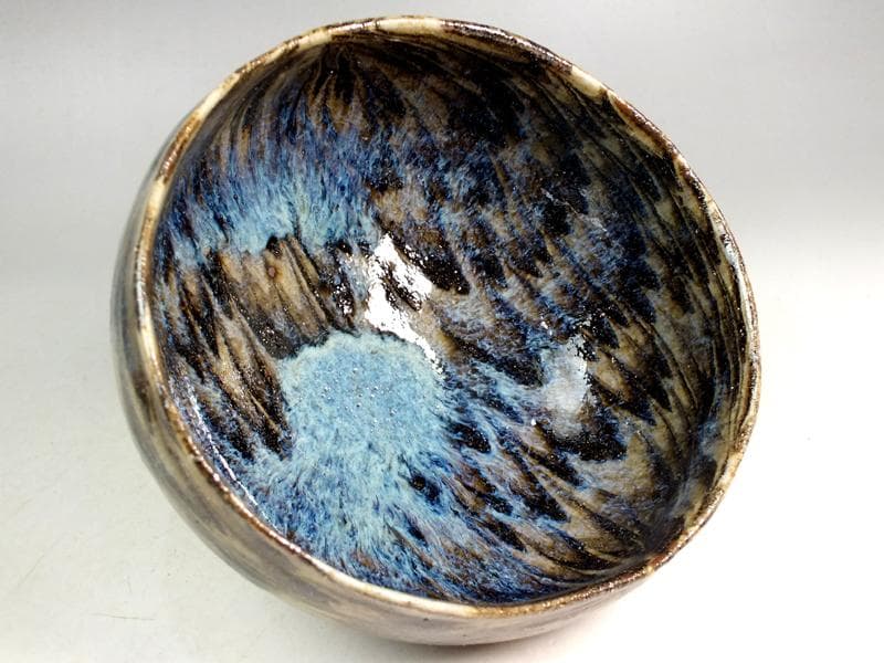 ☆ 上田恒次 作 練上鶉文 茶碗 共箱 上手です!! B3