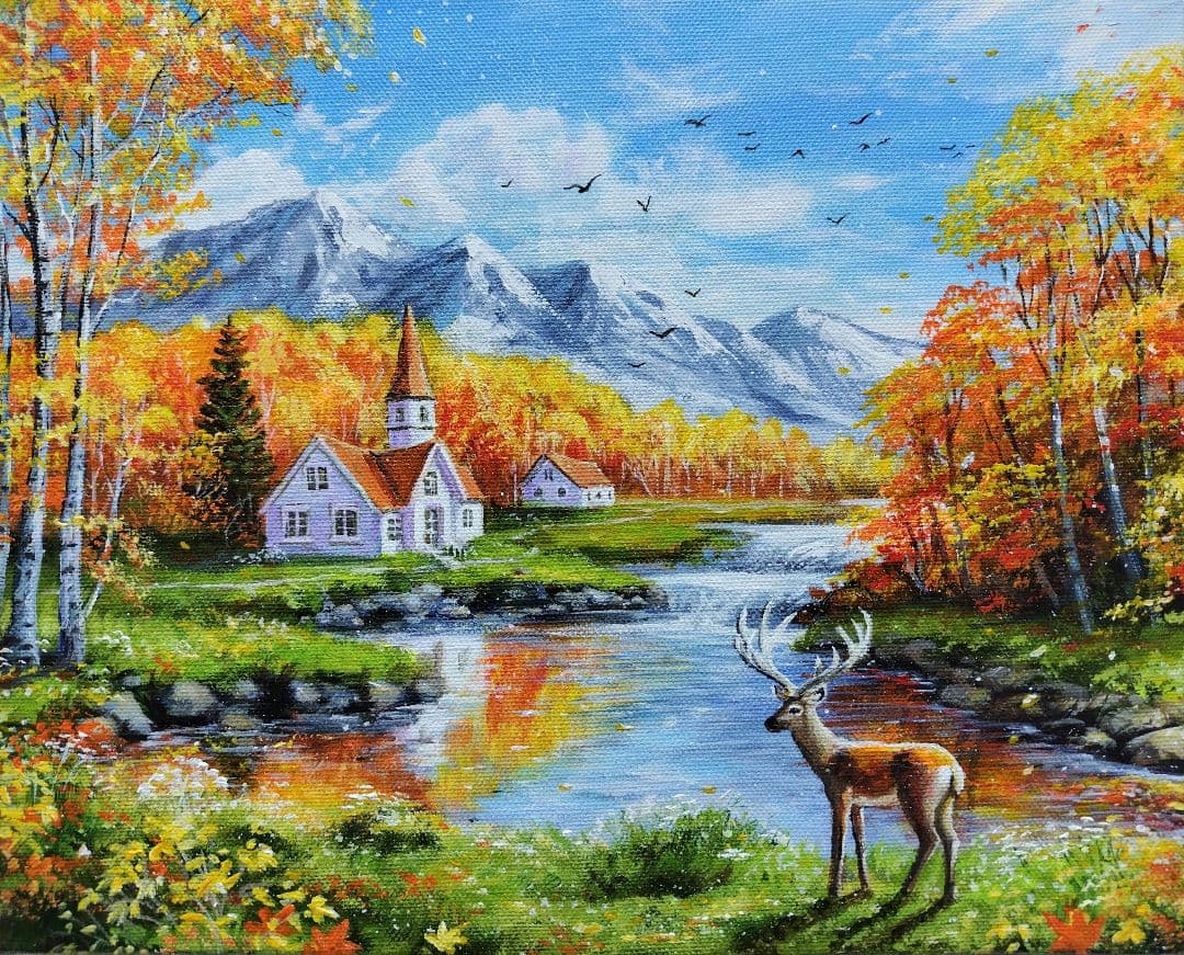 そ*る様 【秋の訪れ】アクリル画 F3 風景画 絵画