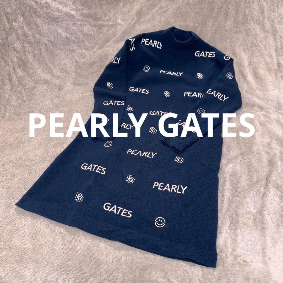 パーリーゲイツ モックネック ニットワンピース 刺繍 ネイビー 0 レディース