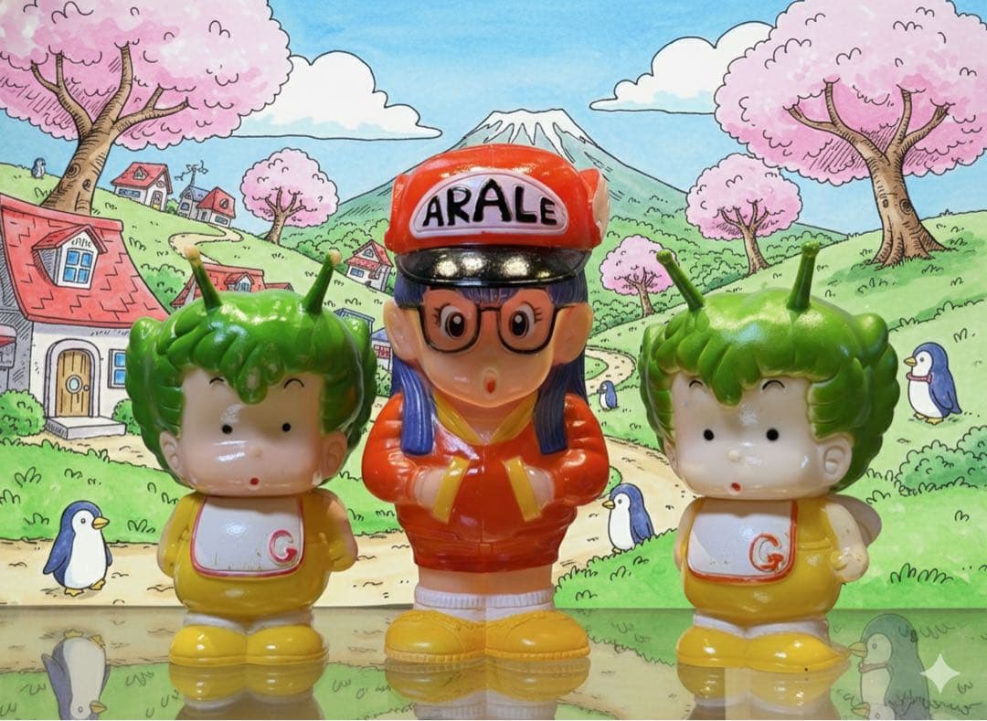 当時　アラレちゃん 貯金箱 ＆ ガッちゃん ソフビ 2体セット ポピー 東海銀行