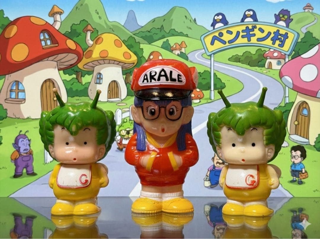 当時　アラレちゃん 貯金箱 ＆ ガッちゃん ソフビ 2体セット ポピー 東海銀行