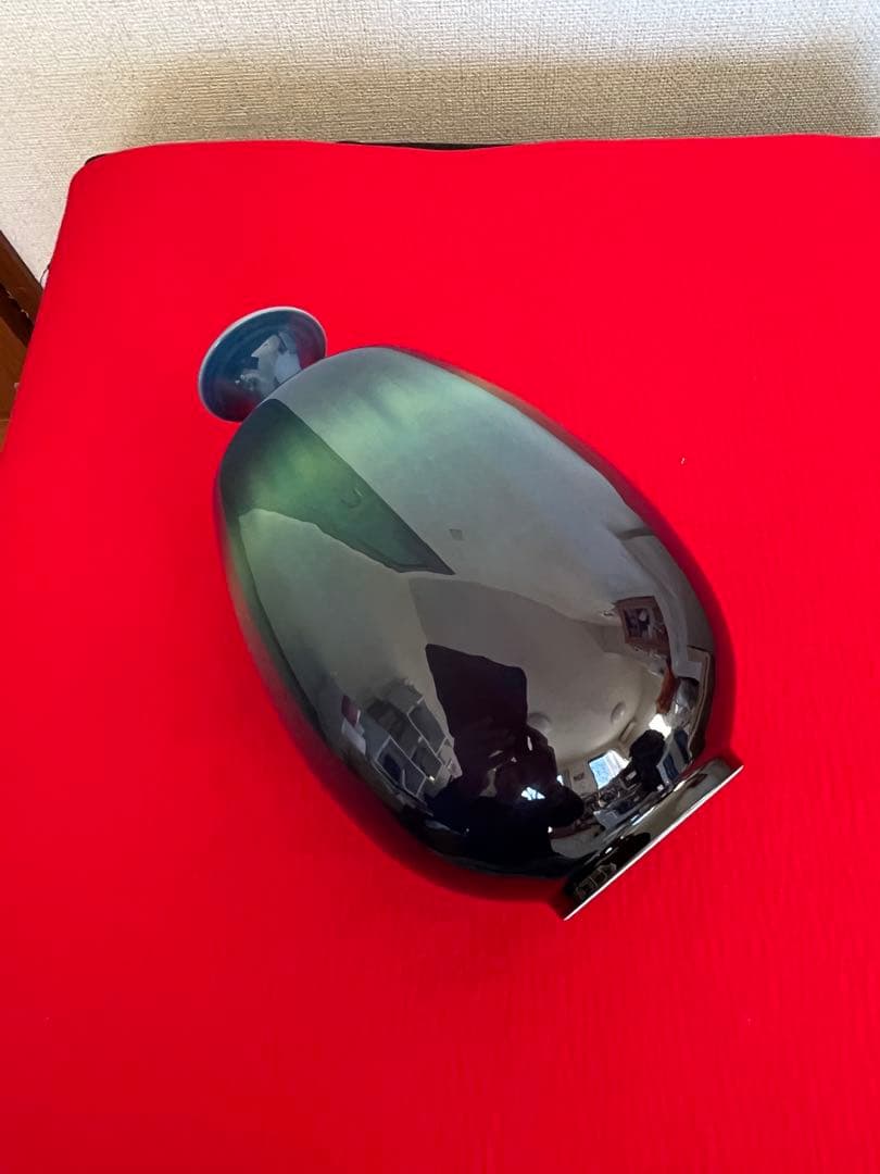 人間国宝 柳雨軒 三代 徳田八十吉 碧明釉 壺 管理T250 共箱 陶歴付