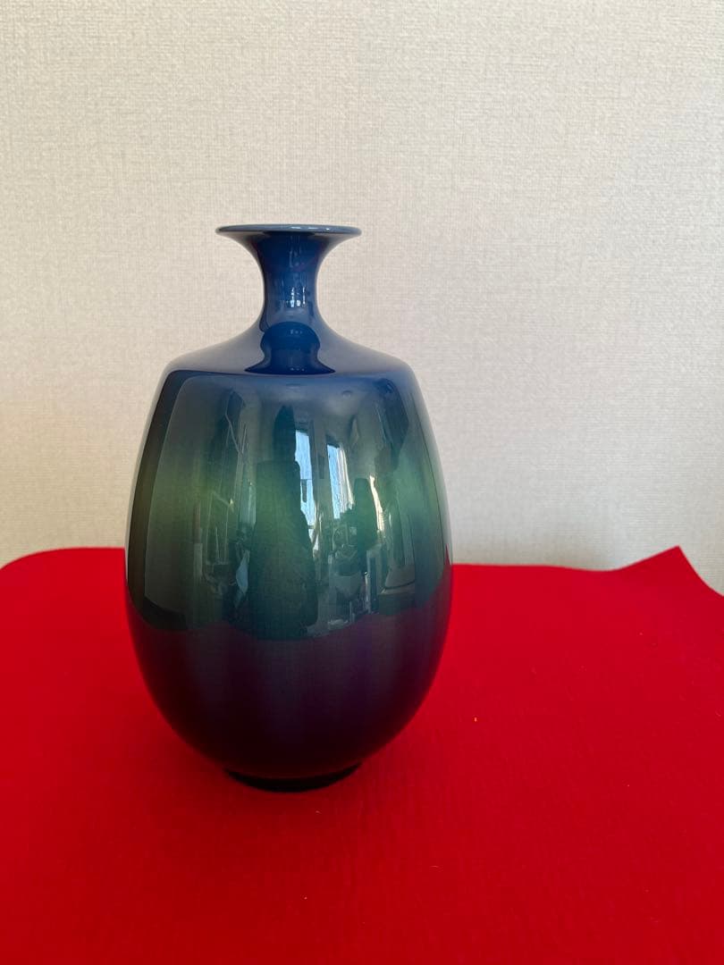 人間国宝 柳雨軒 三代 徳田八十吉 碧明釉 壺 管理T250 共箱 陶歴付