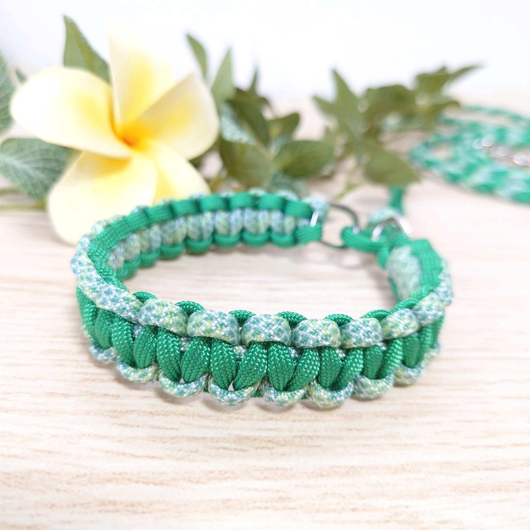 パラコードリード＆パラコード首輪　ハーフチョーク　グリーン　№030