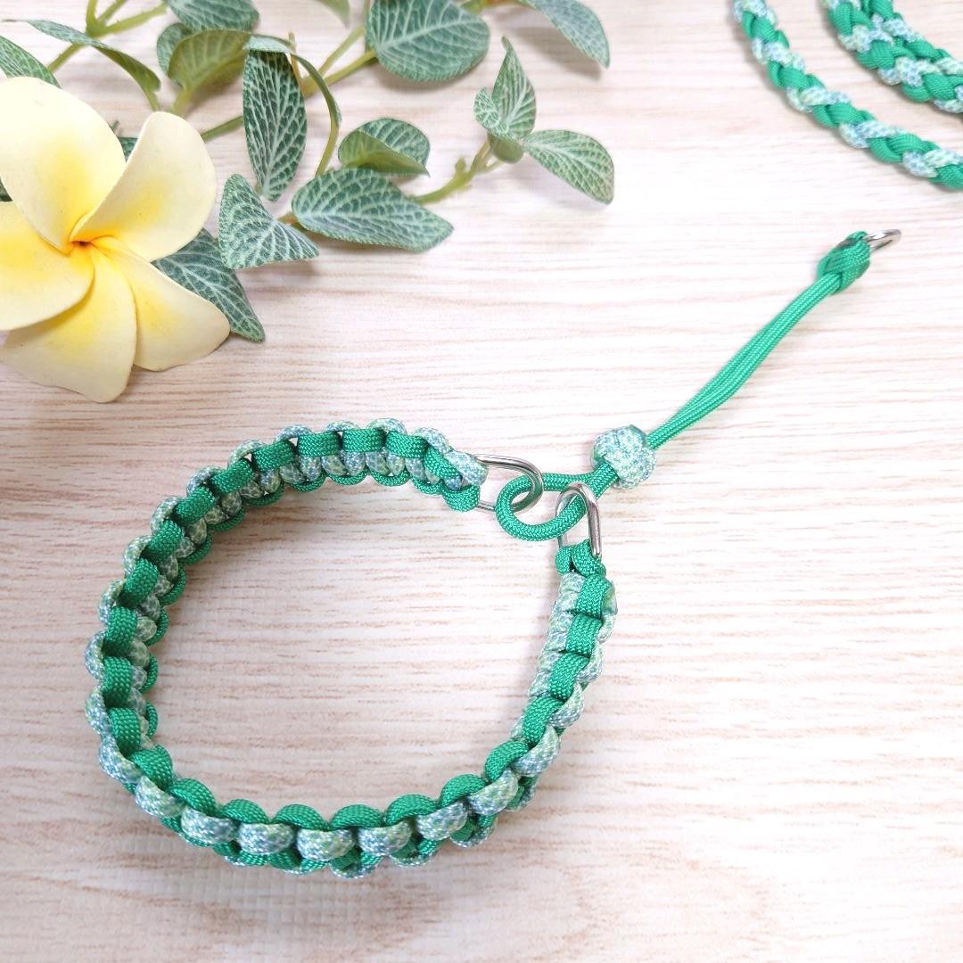 パラコードリード＆パラコード首輪　ハーフチョーク　グリーン　№030