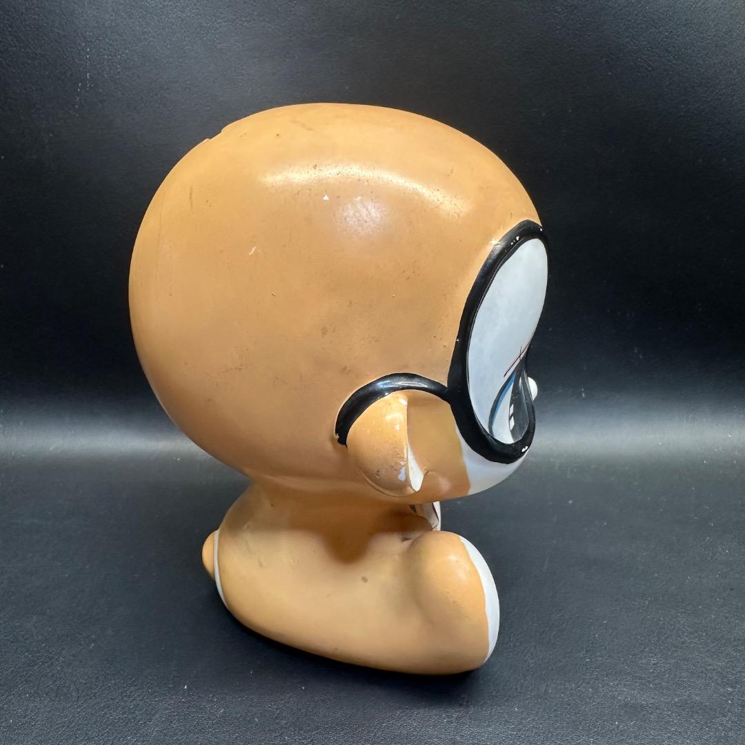 ♡Fa右1012 レトロ 陶器製 貯金箱 猿 黒縁メガネ ヴィンテージ