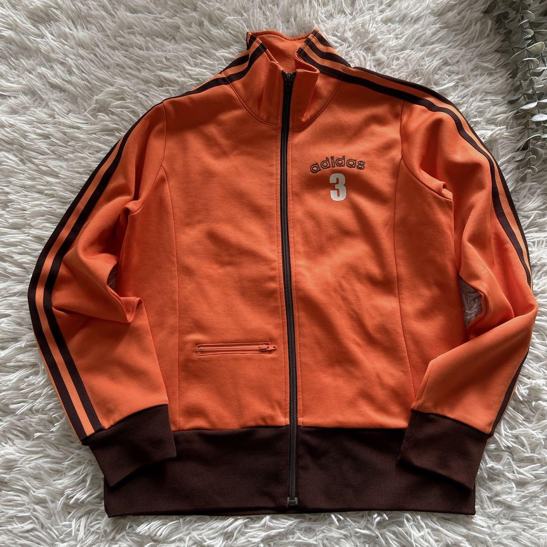 希少・極美品　adidas トラックジャケット オレンジ×茶 3番 刺繍 M相当