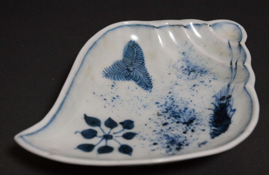 古伊万里焼 古染付 さざえ形 栄螺向付(五客)三足皿 茶事/茶道具★