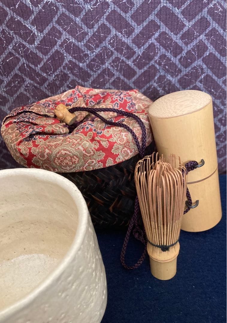 白楽茶碗　野立て茶器一式　茶筅　茶杓