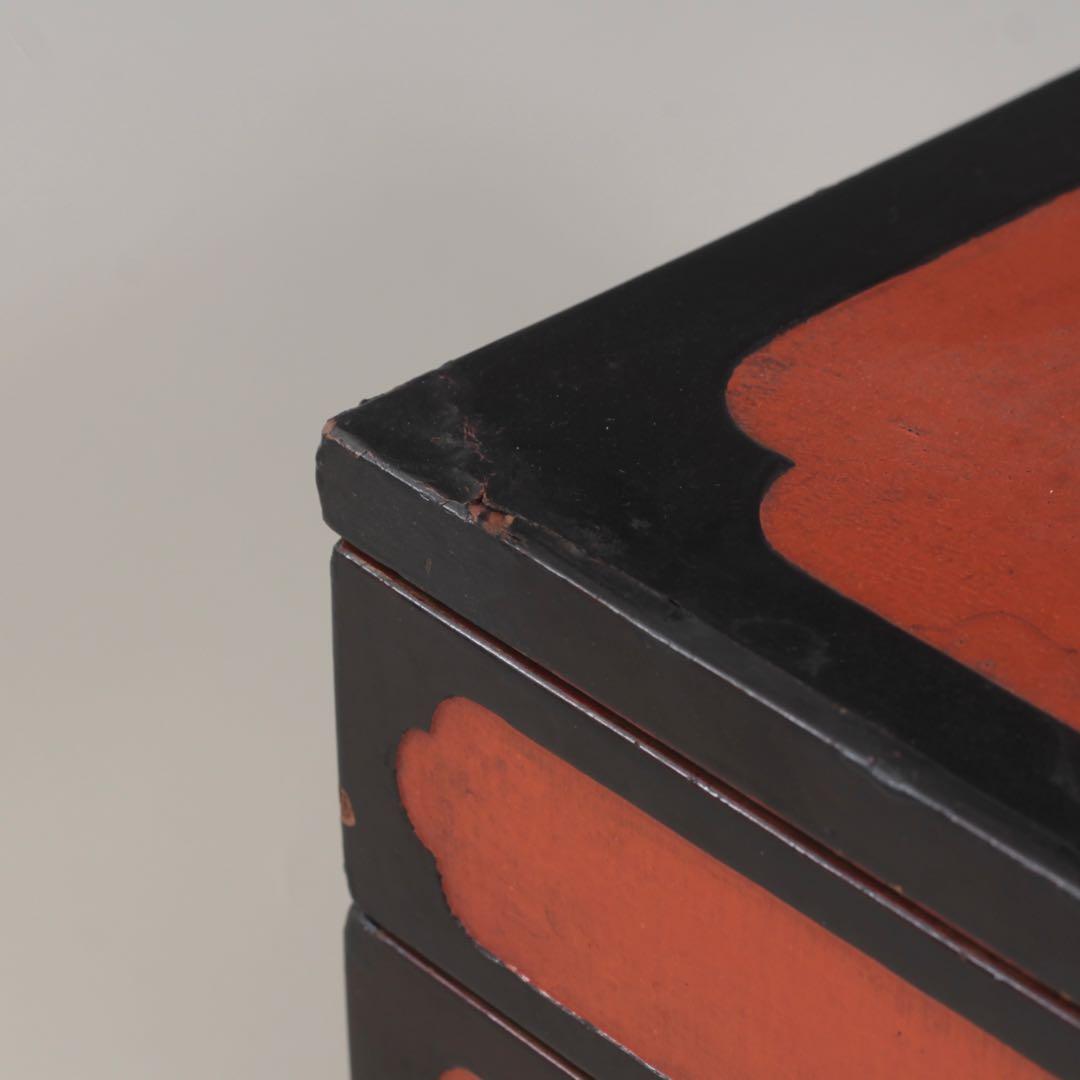 黒/朱 古い 二段重 漆器 古美術 古道具 アンティーク