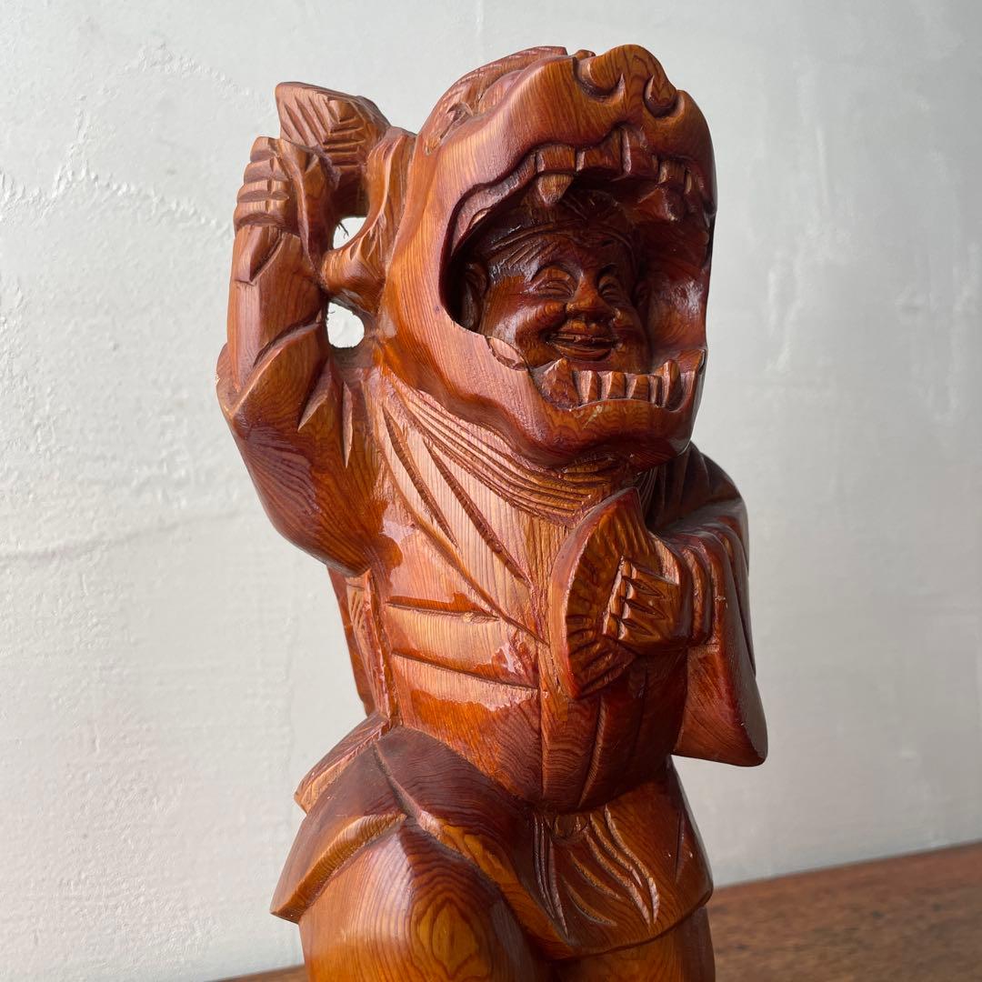 木彫り　獅子被り大黒天　獅子舞　大黒様　七福神　木製　縁起物