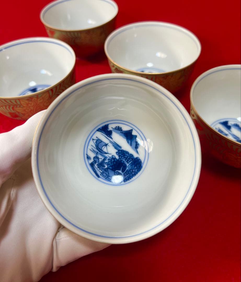 希少 金彩 清水焼 北本陶玉窯 三代暁雲【一風】作 茶碗5客 茶道具