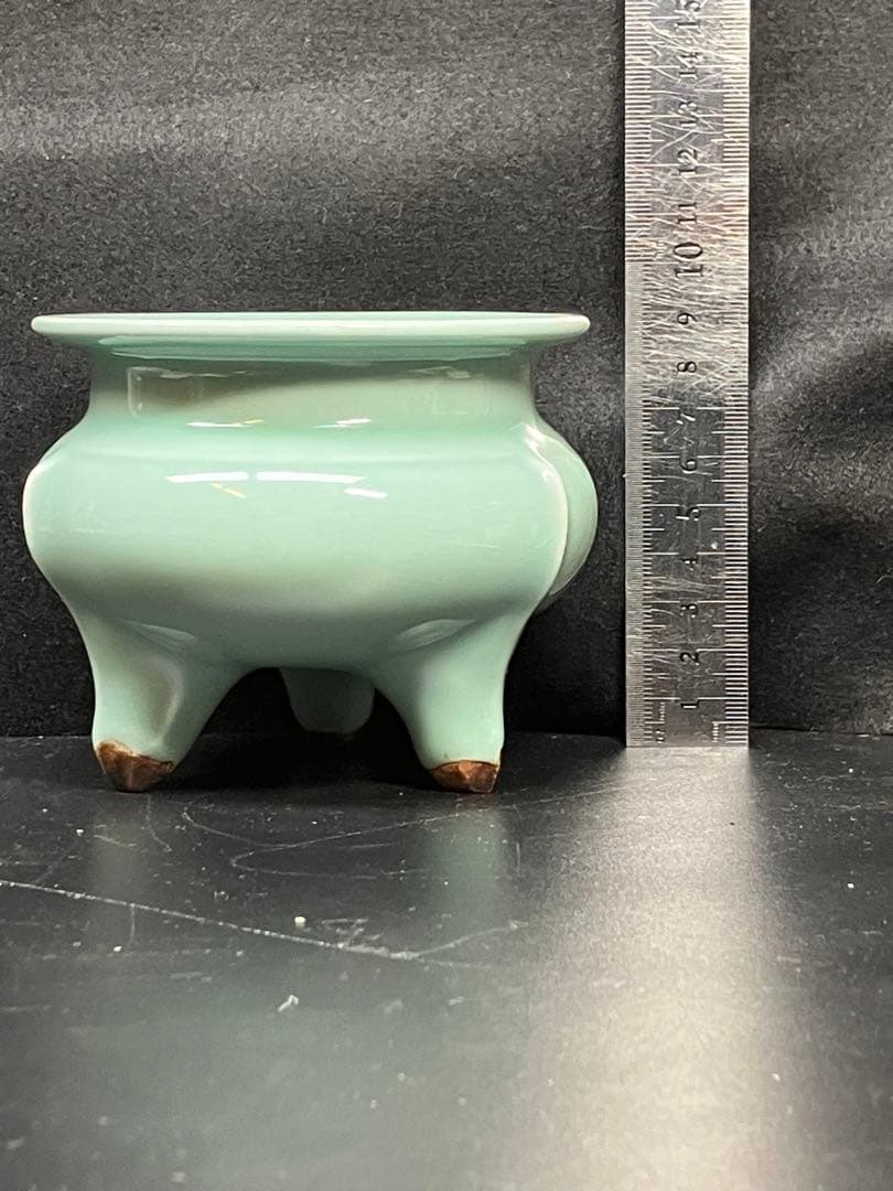 青磁三足純銀火屋香炉 仏具茶道具透かし彫り純銀刻印 銀細工 骨董品 火舎 工芸