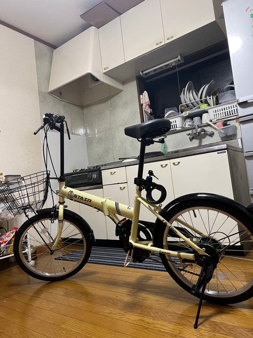 STAIR 折りたたみ自転車 クリーム色 前カゴ付き