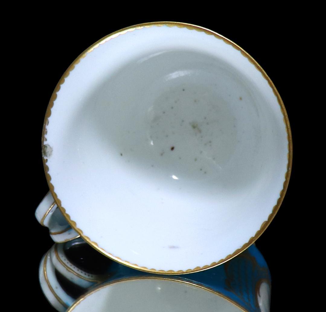 オールド・セーブル 美術館級 1764年 青地色絵金彩鳥図 カップ&ソーサー