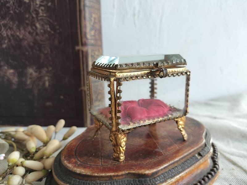 フランス アンティーク クリスタル 5面 ジュエリーケース 1900年　美品