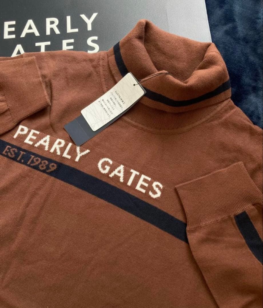 新品 パーリーゲイツ ソフトタッチハイネックニット プルオーバー(5)L/茶