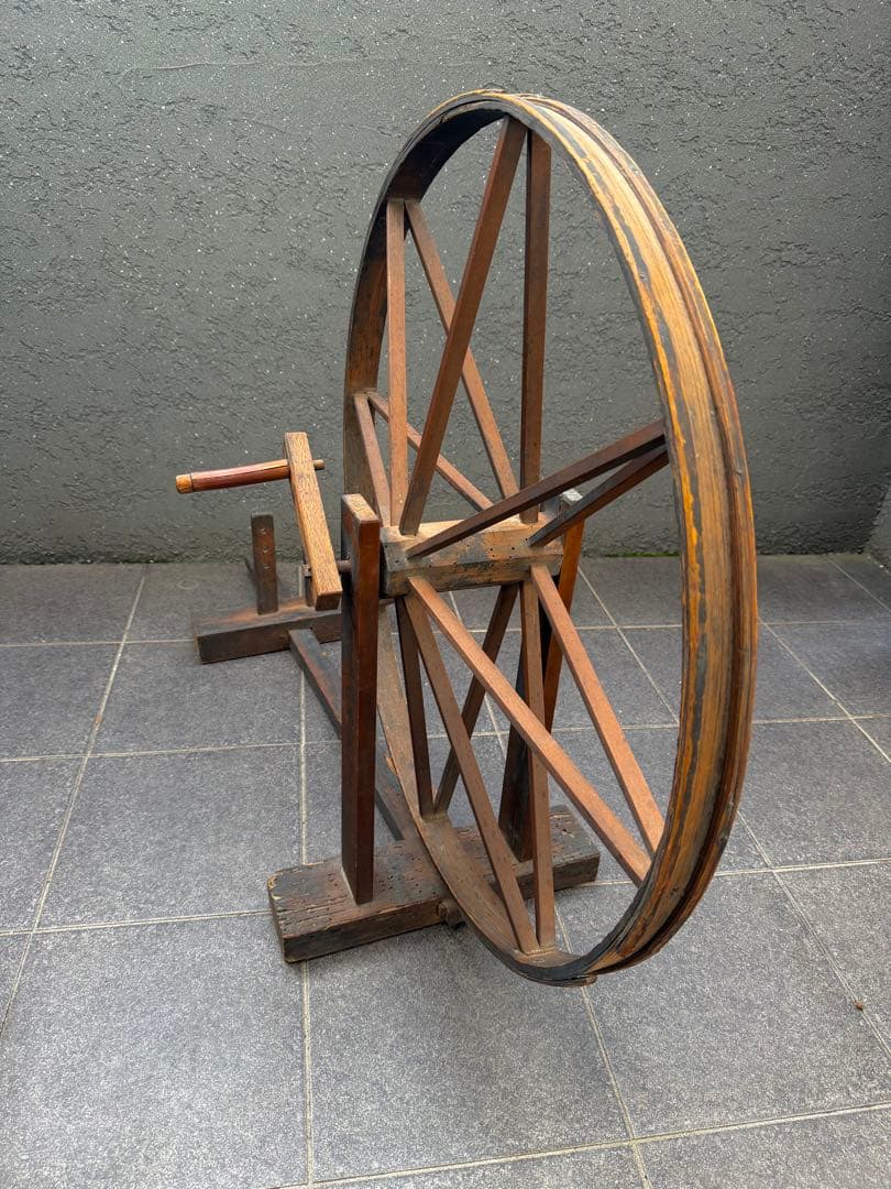 古い手紡ぎ車 糸車　機織　古道具