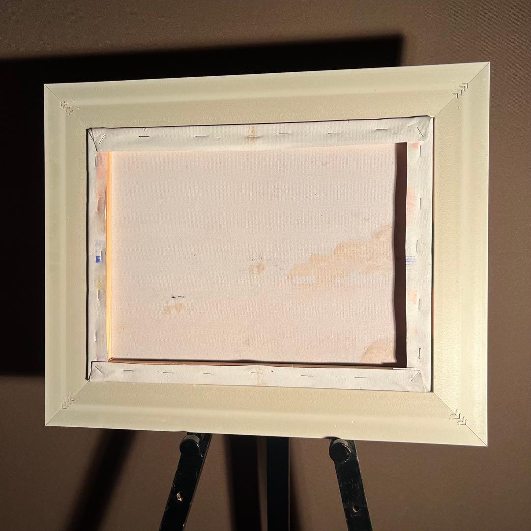 手描き油絵 夕暮れの海岸 額付 肉筆絵画 インテリア 油彩画