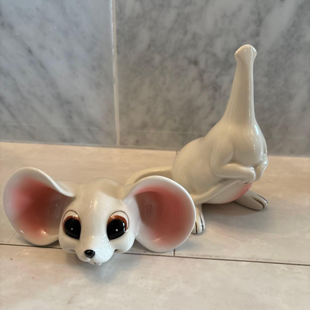 アメリカビンテージ60-70年代　大きな瞳と耳が可愛らしい首が回るネズミの陶器