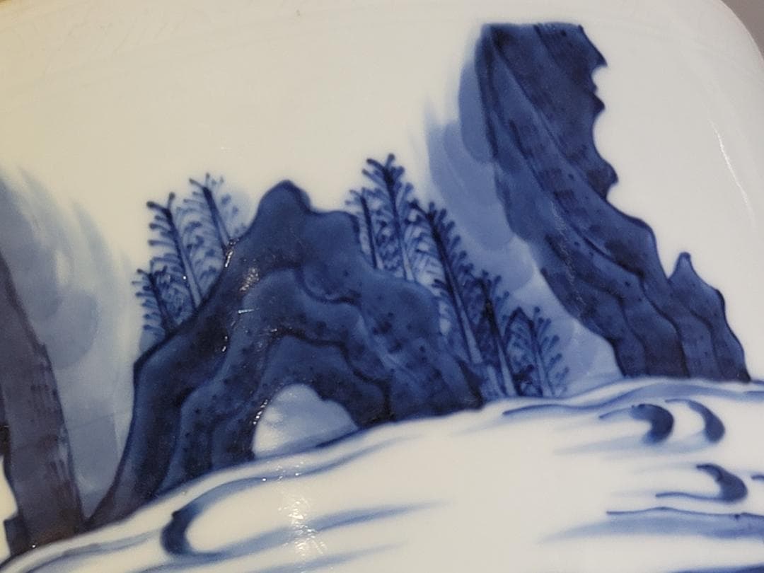 中国 青花 武人紋 紙 筆筒 時代物 古美術 DT442