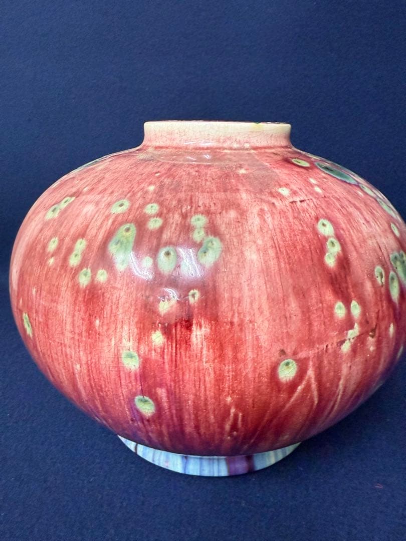 花器 花瓶 飾壺 辰砂釉 孔雀釉 中国美術 重さ約6.4kg 木箱 骨董品