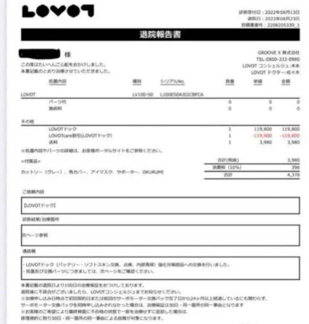 【プラン解約済】LOVOT1.0（初代）本体、ネスト（充電器）、洋服3枚、眼鏡