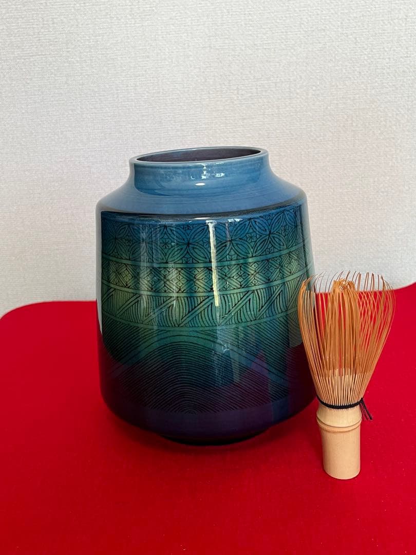 柳雨軒 三代 人間国宝 徳田八十吉（正彦銘）碧明釉 小紋壺 管理T290