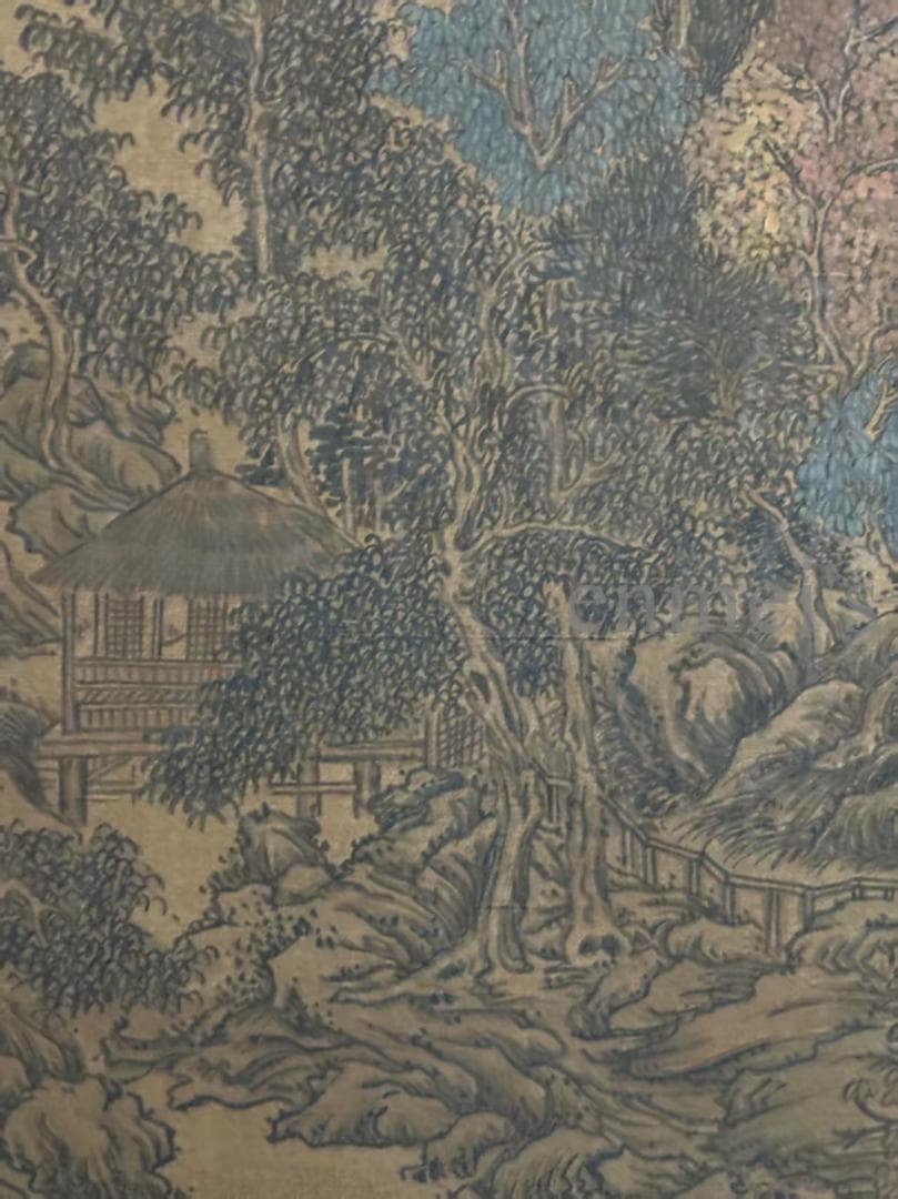 中国古美術 清時代の彩代 絹本手描き 黄公望 山水図 水墨画 三尺 牙軸 古玩