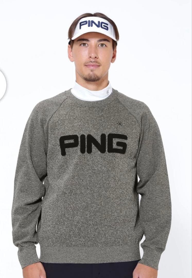 新品タグ付き　PING ピン ロゴパイルジャガードクルーネックニット LL