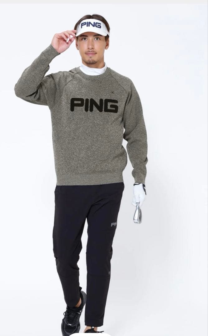 新品タグ付き　PING ピン ロゴパイルジャガードクルーネックニット LL
