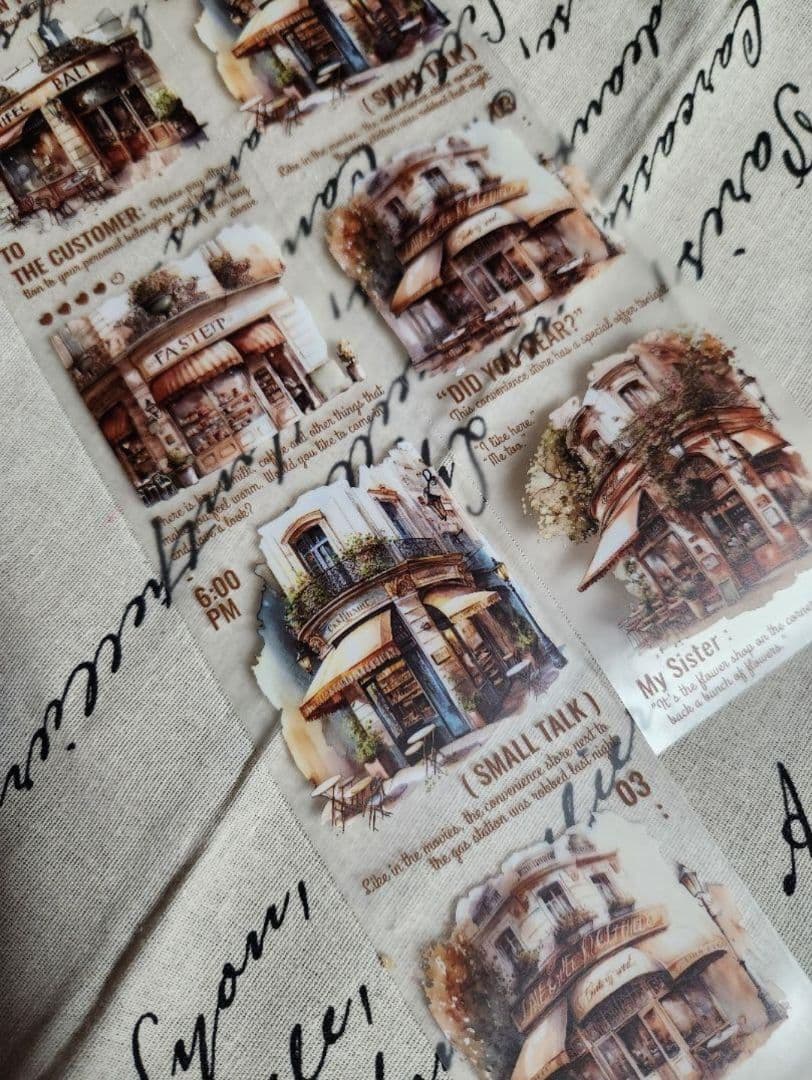 コラージュ マステ 背景 Cafe 街 人物 2ループ 切売り おすそ分け