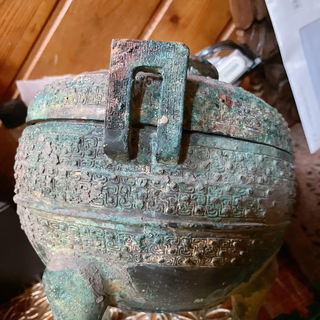 鼎　三足　青銅器　中国　骨董品　戦国時代 軌敦　三足　敦　蓋付 楚